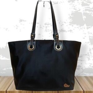 Dooney and Bourke Large Black Nylon Grommet Shopper Tote with Leather accents
